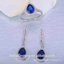 Silver Bridal sapphire glass Jewelry set Wedding Necklace Set 925 sterling silver jewelry bridal accessories